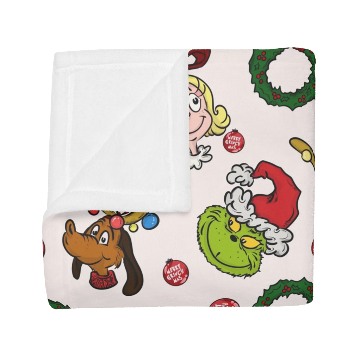 Holiday Fleece Blanket (Mean Green Guy with Wreath)