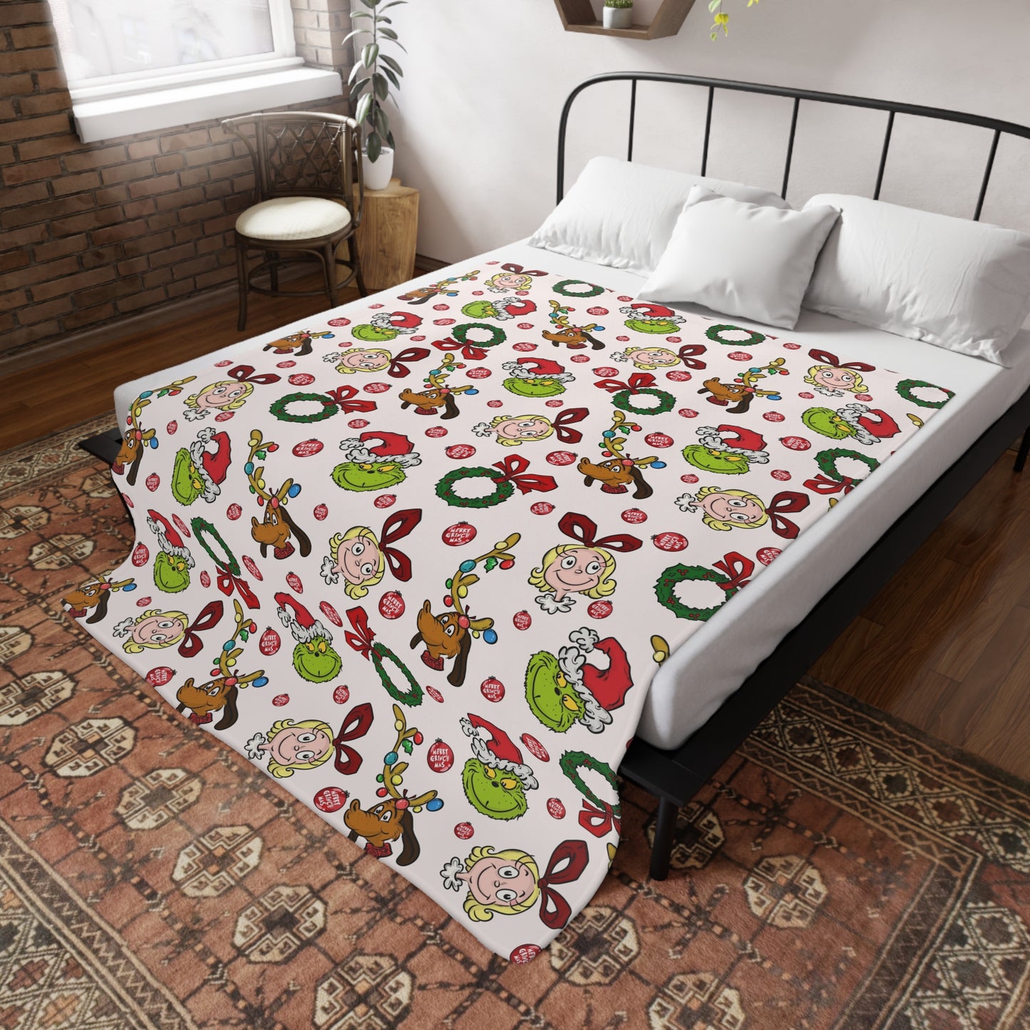 Holiday Fleece Blanket (Mean Green Guy with Wreath)