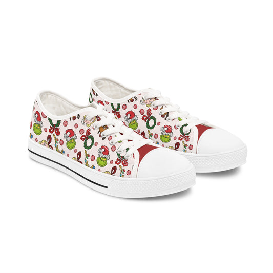 Low Top Women's Sneakers (Mean Green Guy with Wreath)