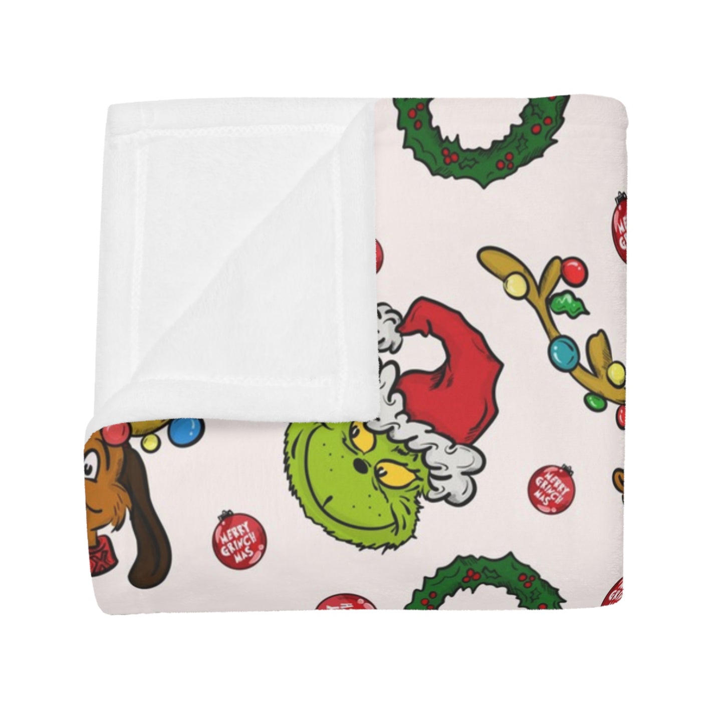 Holiday Fleece Blanket (Mean Green Guy with Wreath)